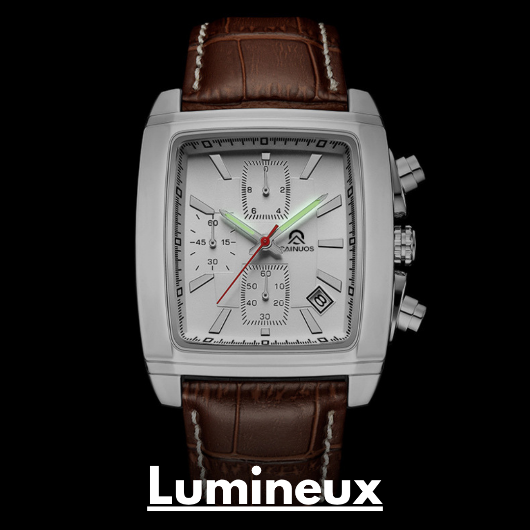 Montre à quartz rectangulaire lumineux