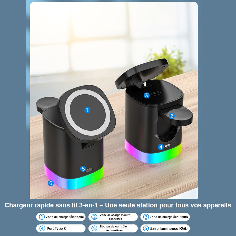 Chargeur sans fil 3 en 1 pour iPhone