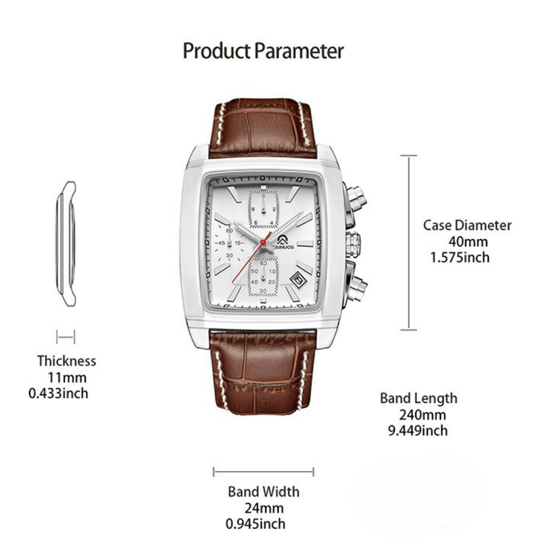 Montre à quartz rectangulaire lumineux