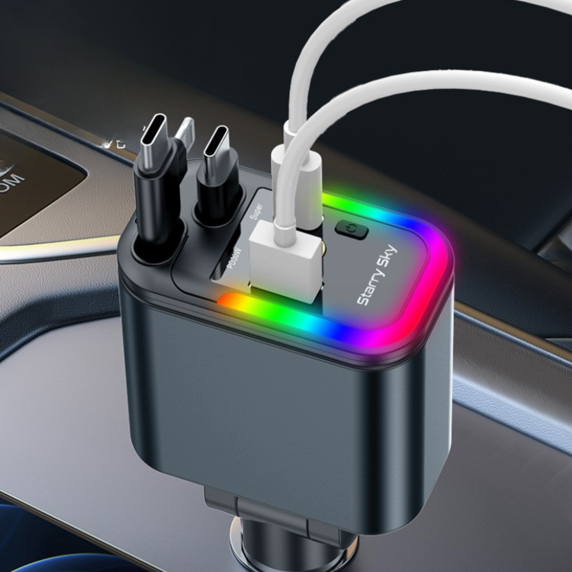 Chargeur de Voiture Rétractable 4 en 1