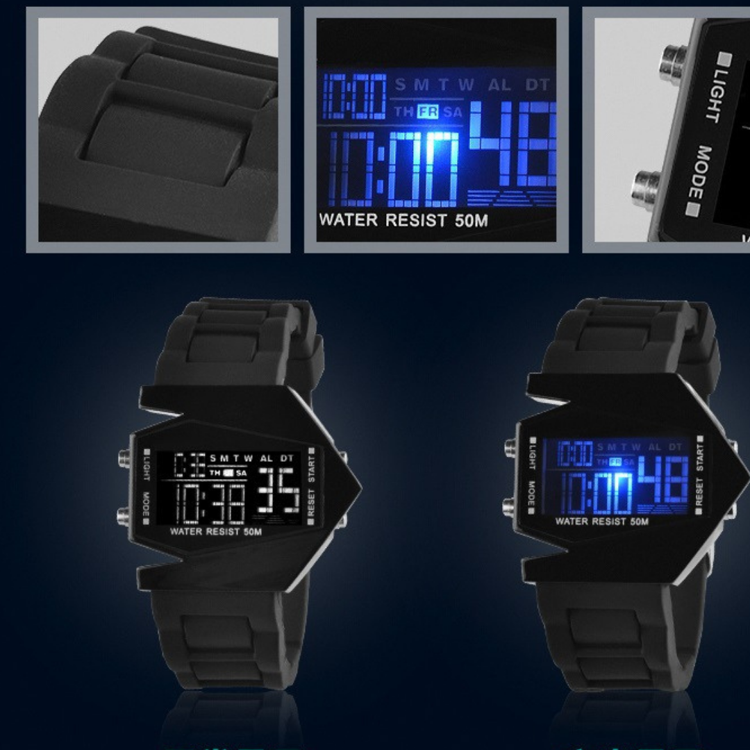 Montre numérique en forme d'avion luxueux GB