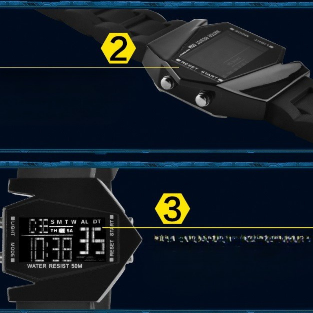 Montre numérique en forme d'avion luxueux