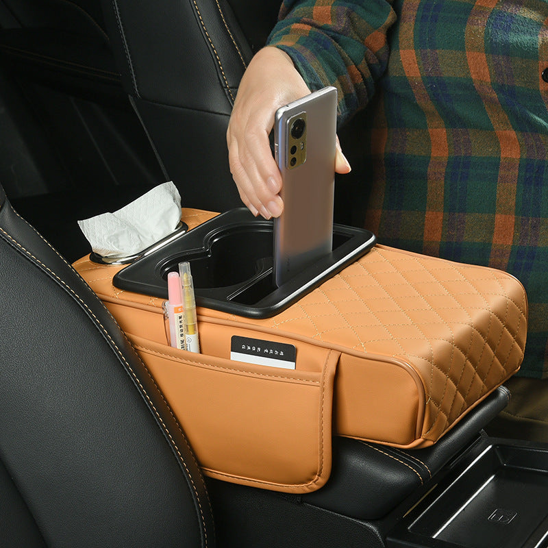 Bottari 16115 Accoudoir Central Universel Multifonction – Noir Simili Cuir, Porte-Gobelets + Rangement, Réglable